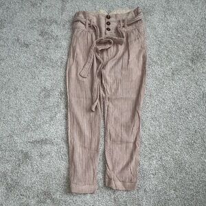 Free People Striped Rumors Yarn Dye Harem Cotton Pants Belted High Waist Size 0